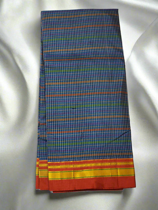 Blue base with multicolor checks Ilkal Cotton Silk Saree