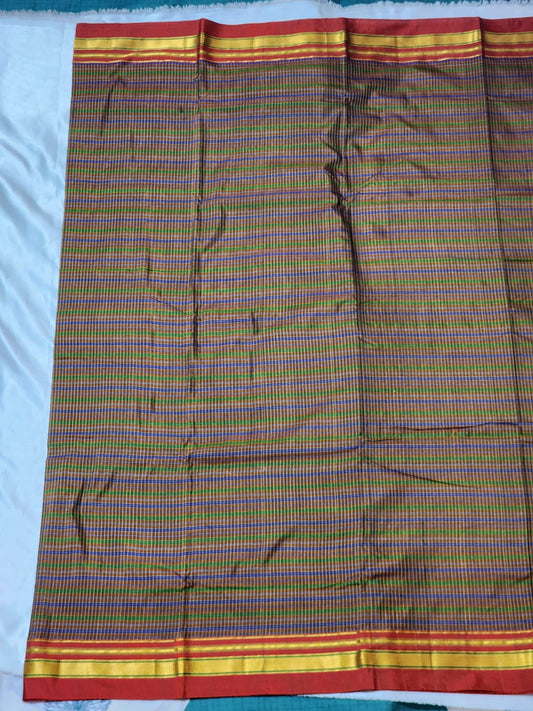 Brown base Multicolored checkered  Ilkal Cotton Saree