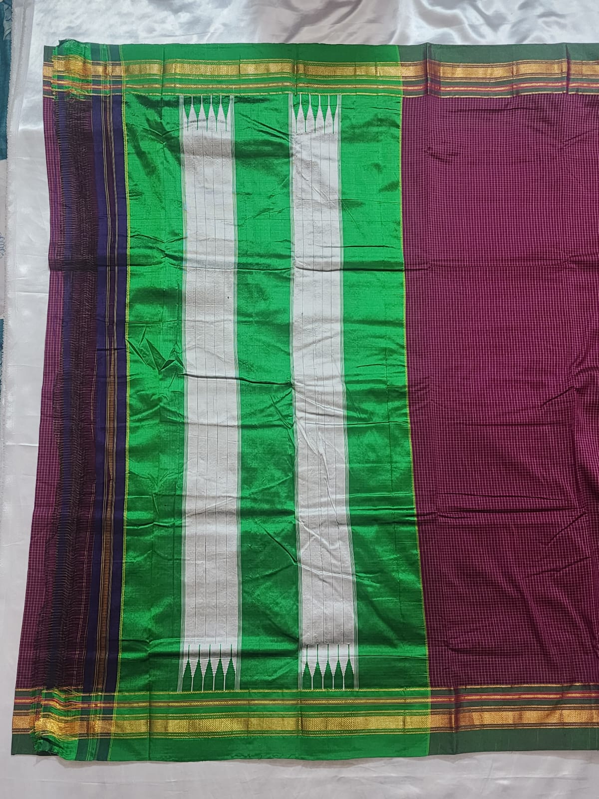 Maroon check body  Ilkal Cotton Silk Saree
