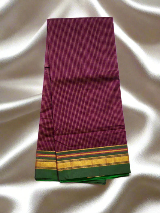 Maroon check body  Ilkal Cotton Silk Saree