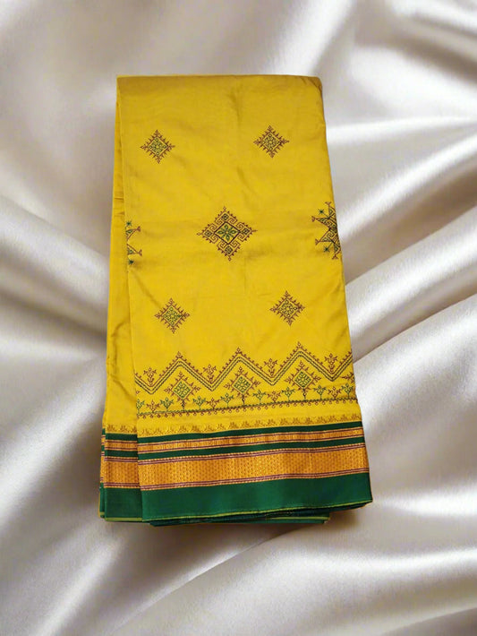 Bright yellow Ilkal Cotton Saree