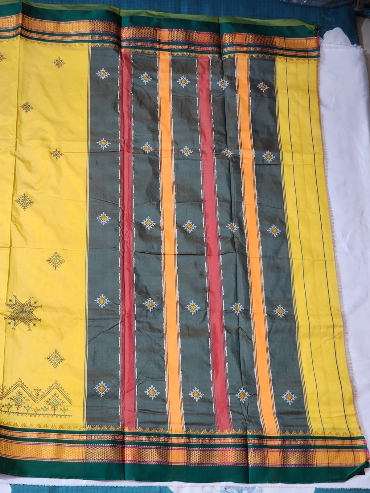 Bright yellow Ilkal Cotton Saree