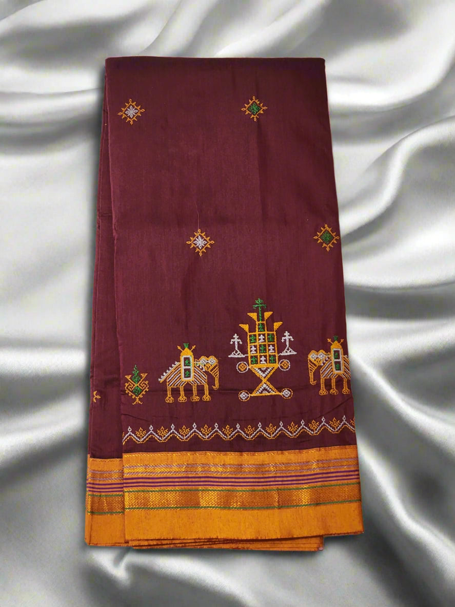 Deep maroon with mustard Ilkal Cotton Saree