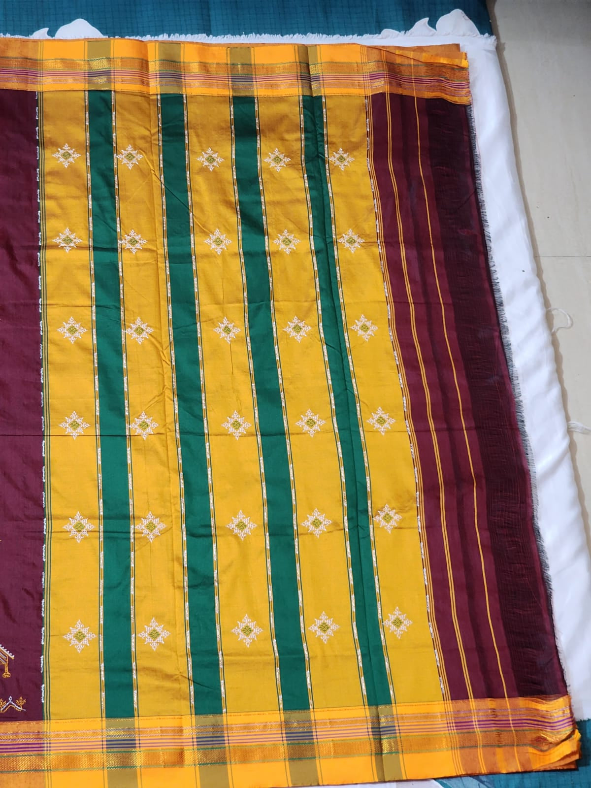 Deep maroon with mustard Ilkal Cotton Saree