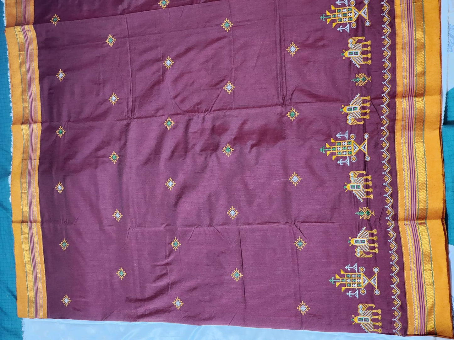 Deep maroon with mustard Ilkal Cotton Saree
