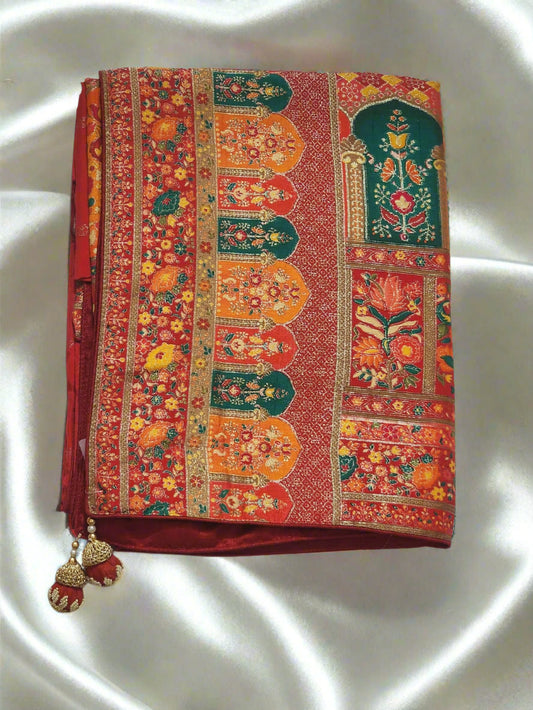 Deep red base Dola Silk Saree