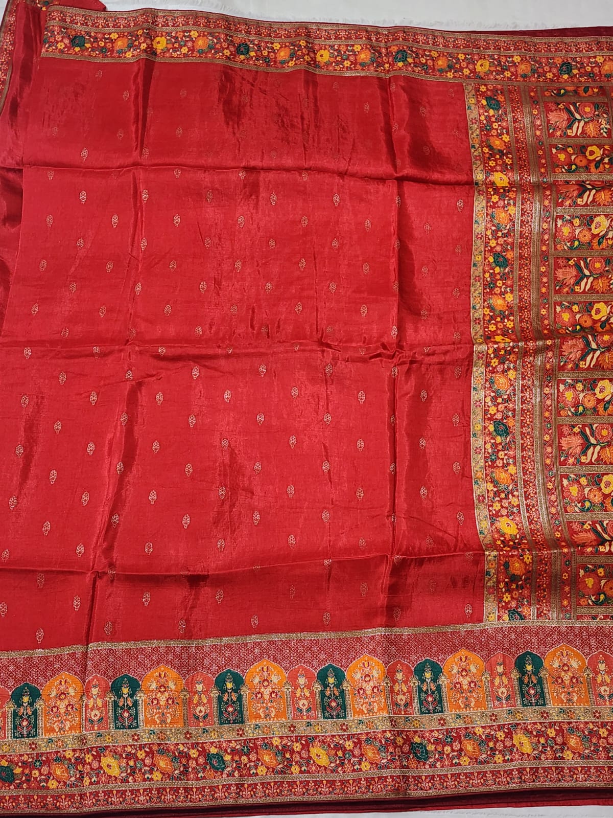 Deep red base Dola Silk Saree