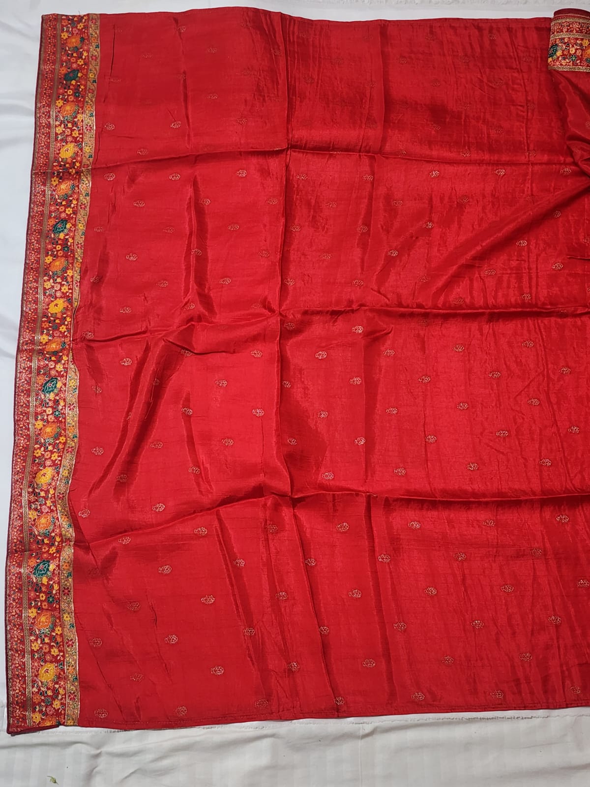 Deep red base Dola Silk Saree