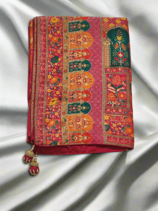 Pink base Dola Silk Saree