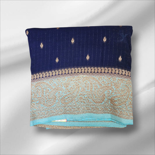 Navy Blue and Aqua Georgette Saree