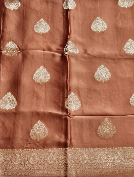 Antique Charm – Coffee Brown Banaras Silk Saree with Gold Zari