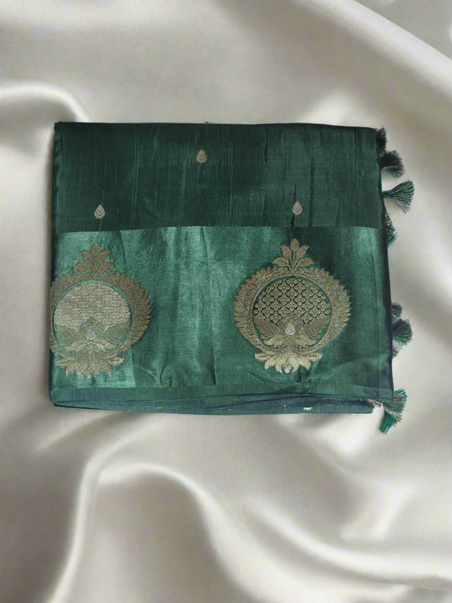 Majestic Emerald – Banaras Silk Saree with Antique Zari Motifs