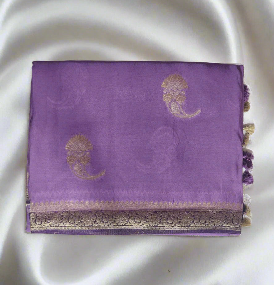 Lavender Whisper – Soft Purple Banaras Silk Saree with Elegant Zari Border