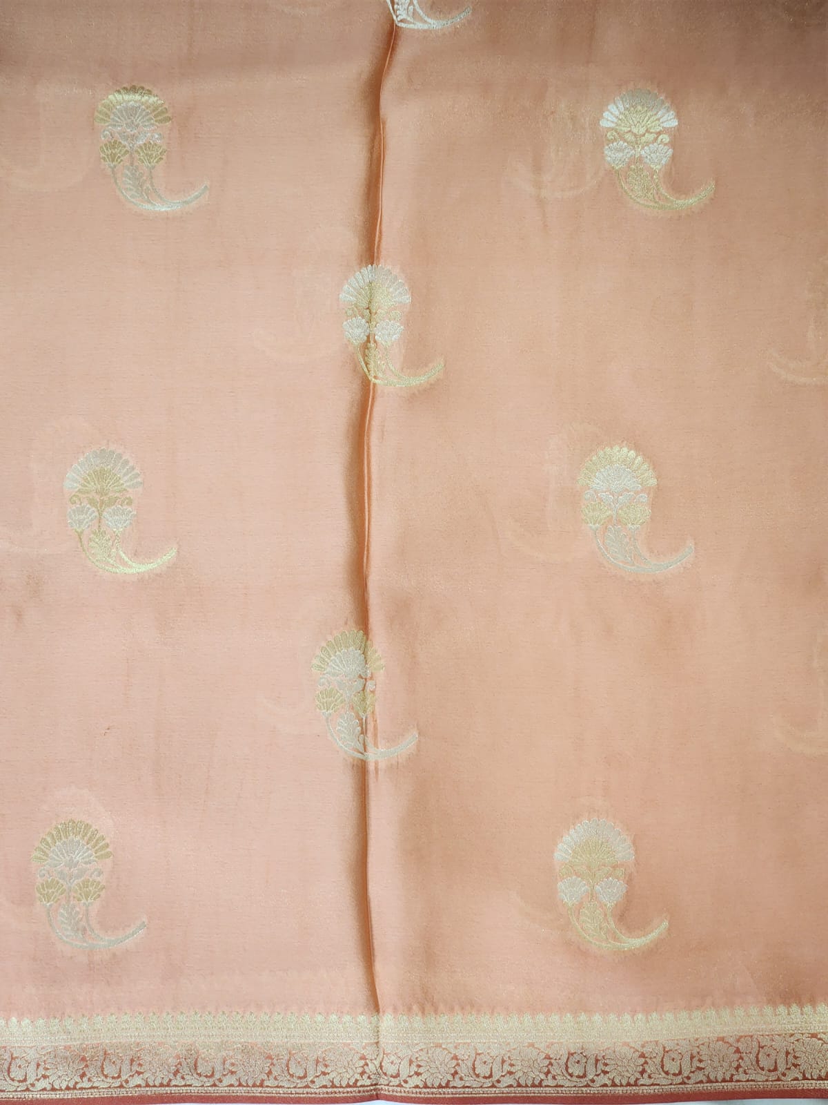 Blush Glow – Peach Banaras Silk Saree with Subtle Zari Motifs