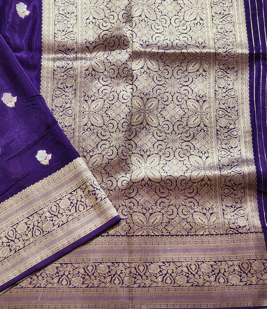 Imperial Violet – Banaras Silk Saree with Classic Gold Zari Border