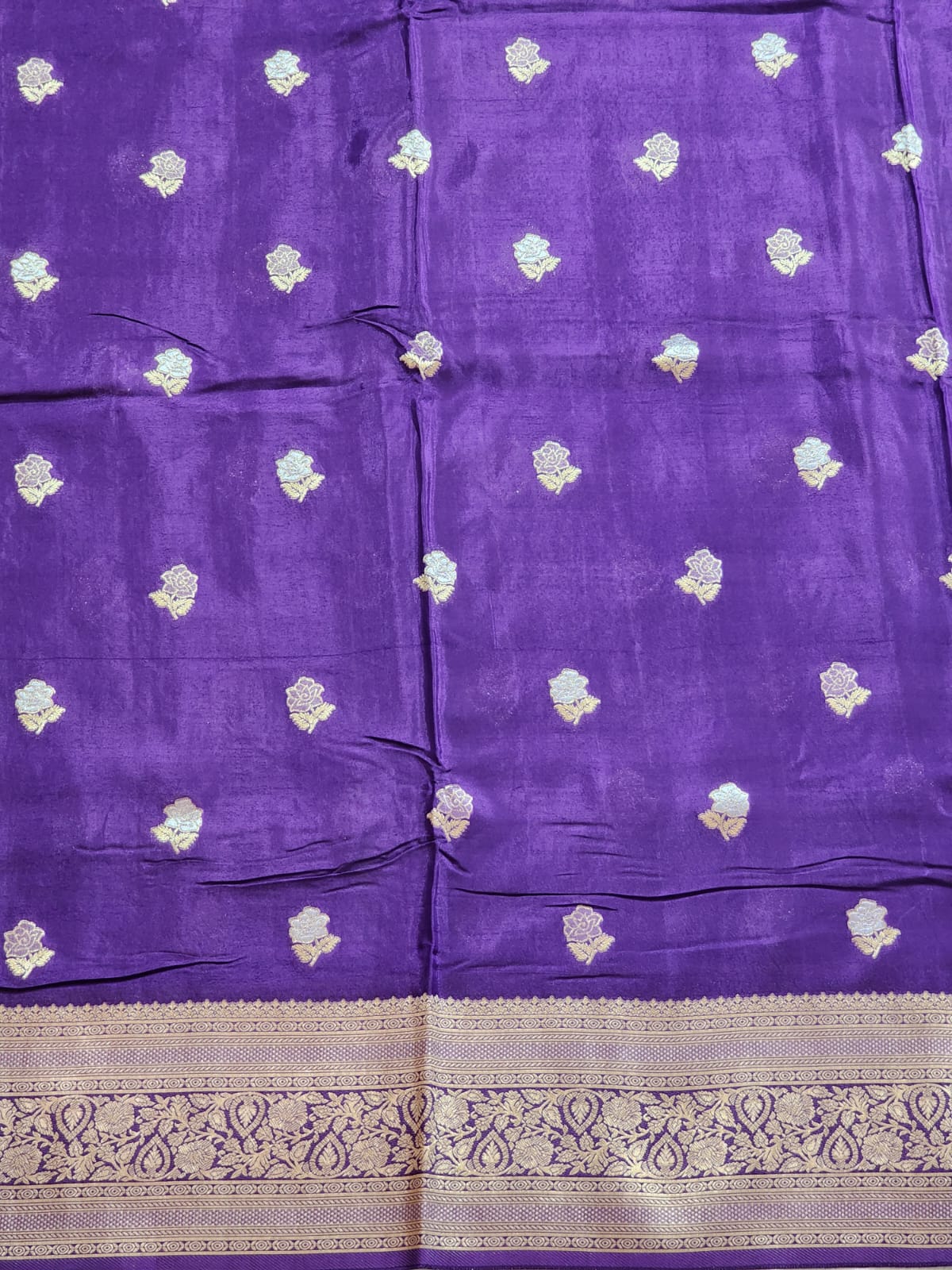 Imperial Violet – Banaras Silk Saree with Classic Gold Zari Border