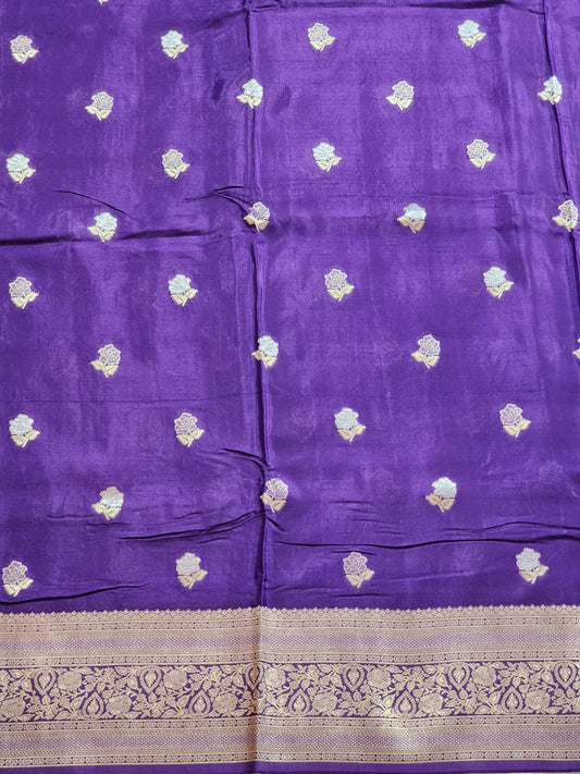 Imperial Violet – Banaras Silk Saree with Classic Gold Zari Border