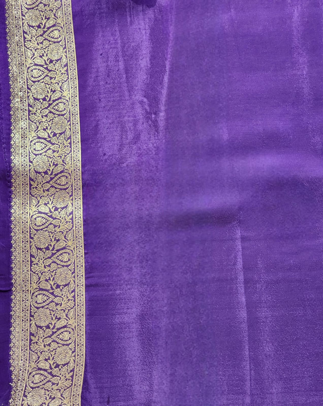 Imperial Violet – Banaras Silk Saree with Classic Gold Zari Border