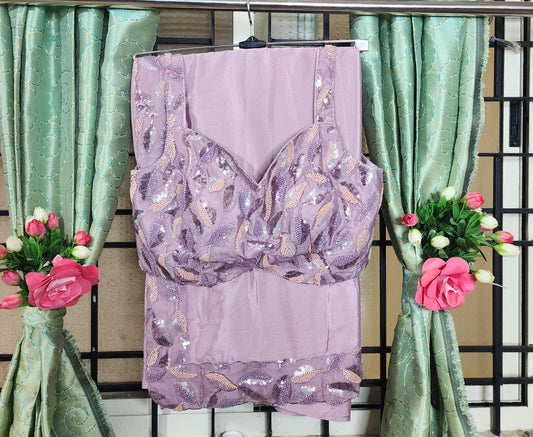 Lavender Leaf – Party Wear Saree with Embroidered Blouse