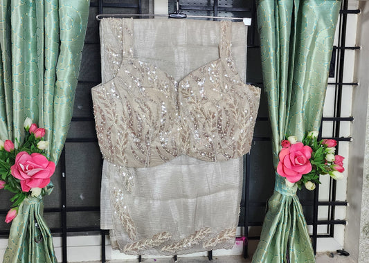 Golden Whispers – Champagne Saree with Sequin Blouse