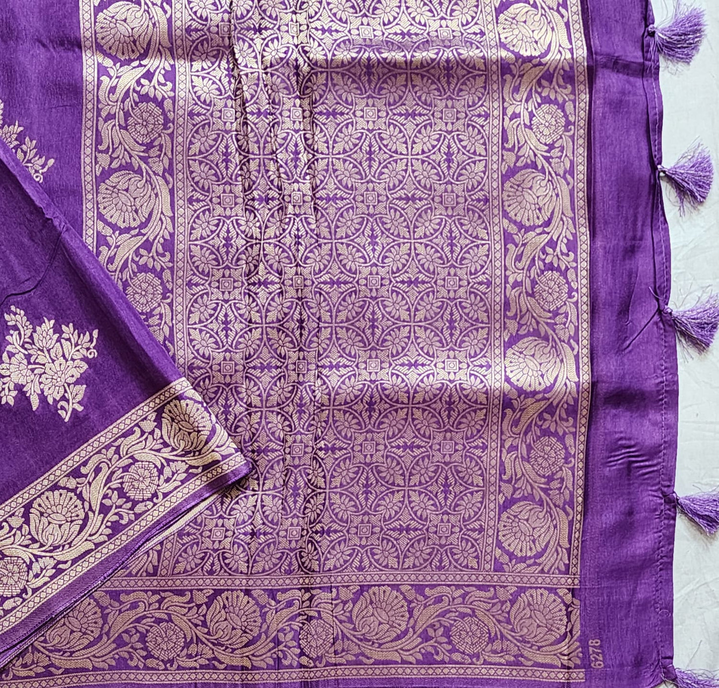 Majestic Purple Banaras Silk Saree with Graceful Zari Floral Border