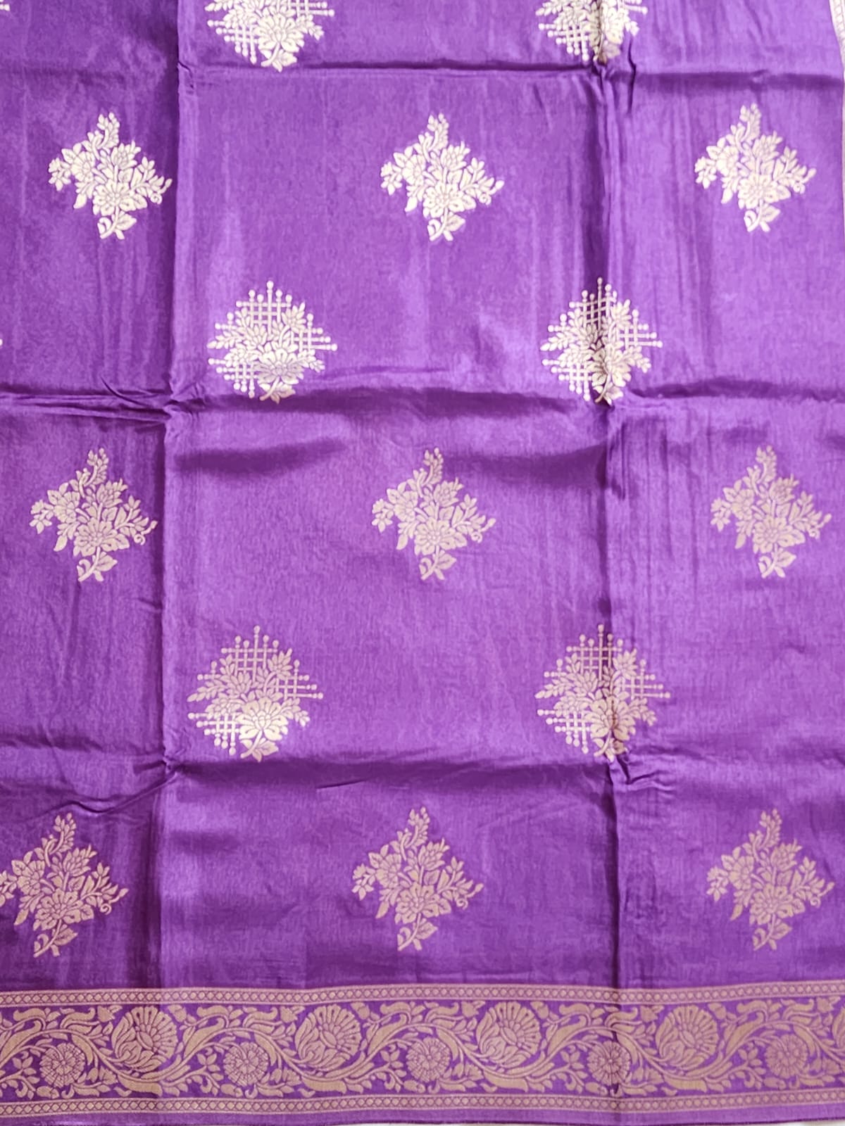 Majestic Purple Banaras Silk Saree with Graceful Zari Floral Border