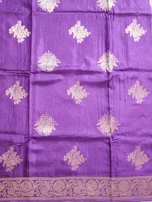 Majestic Purple Banaras Silk Saree with Graceful Zari Floral Border