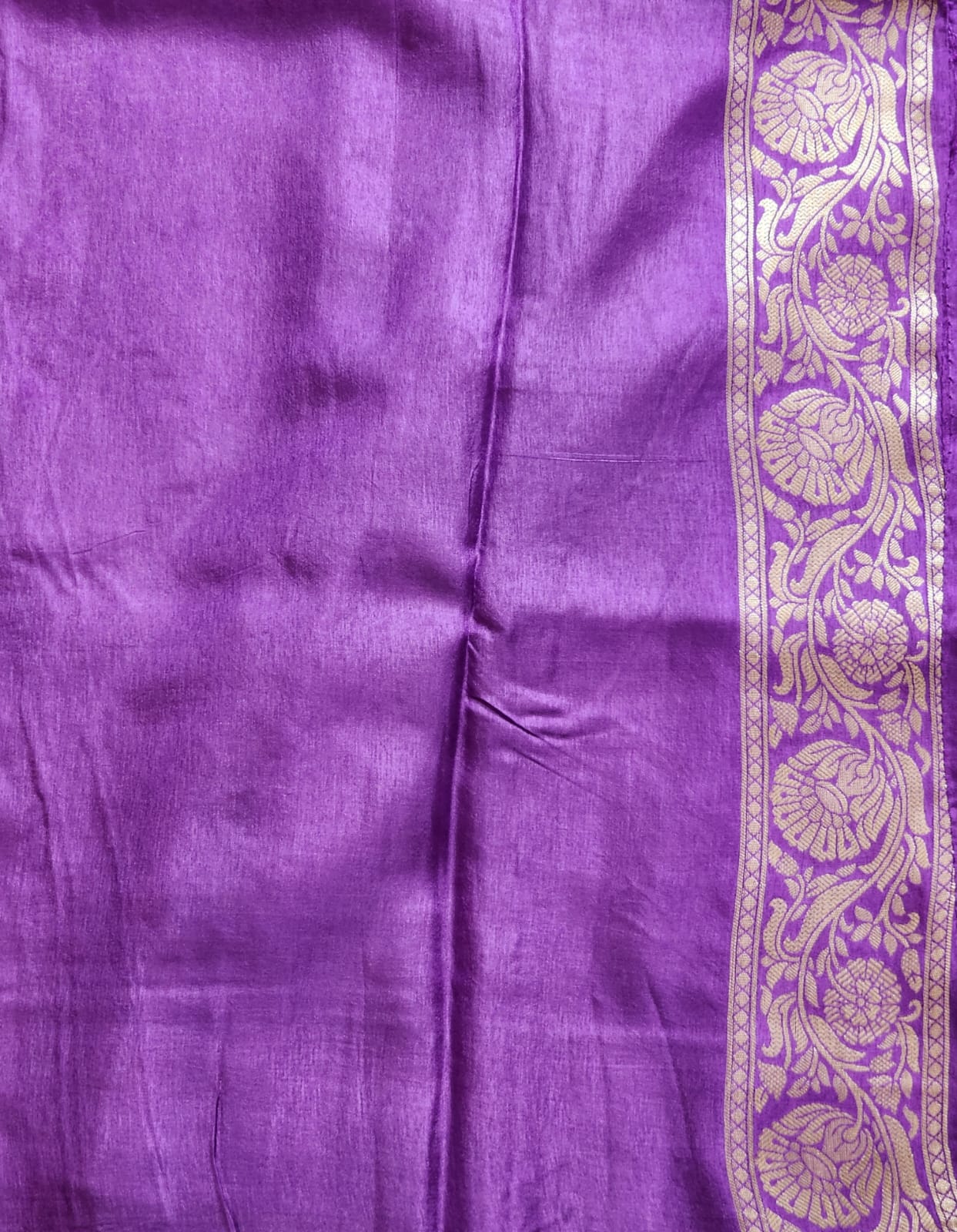 Majestic Purple Banaras Silk Saree with Graceful Zari Floral Border