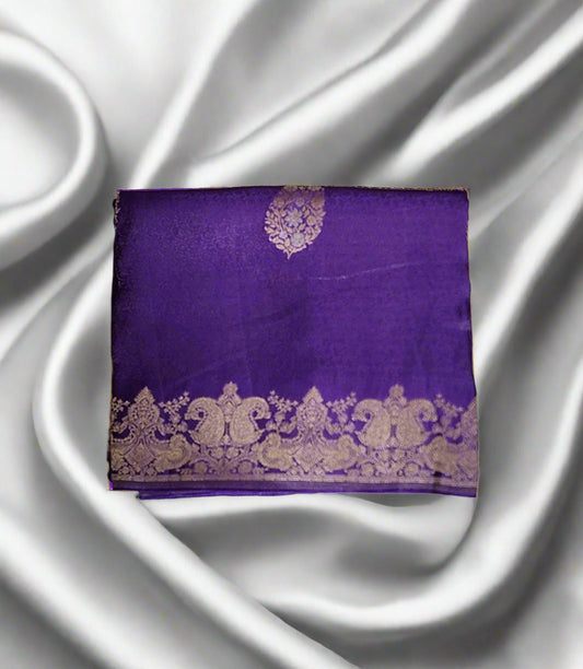 Regal Purple Banaras Silk Saree with Gold Zari Peacock Border