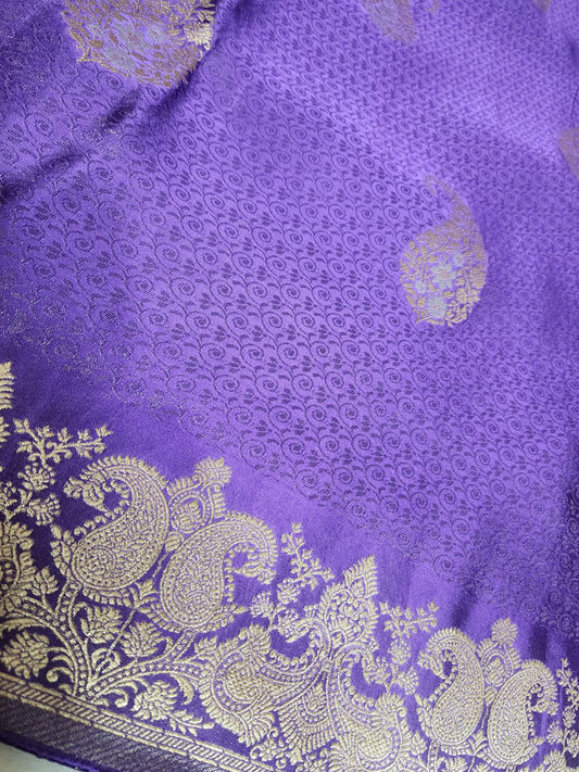 Regal Purple Banaras Silk Saree with Gold Zari Peacock Border