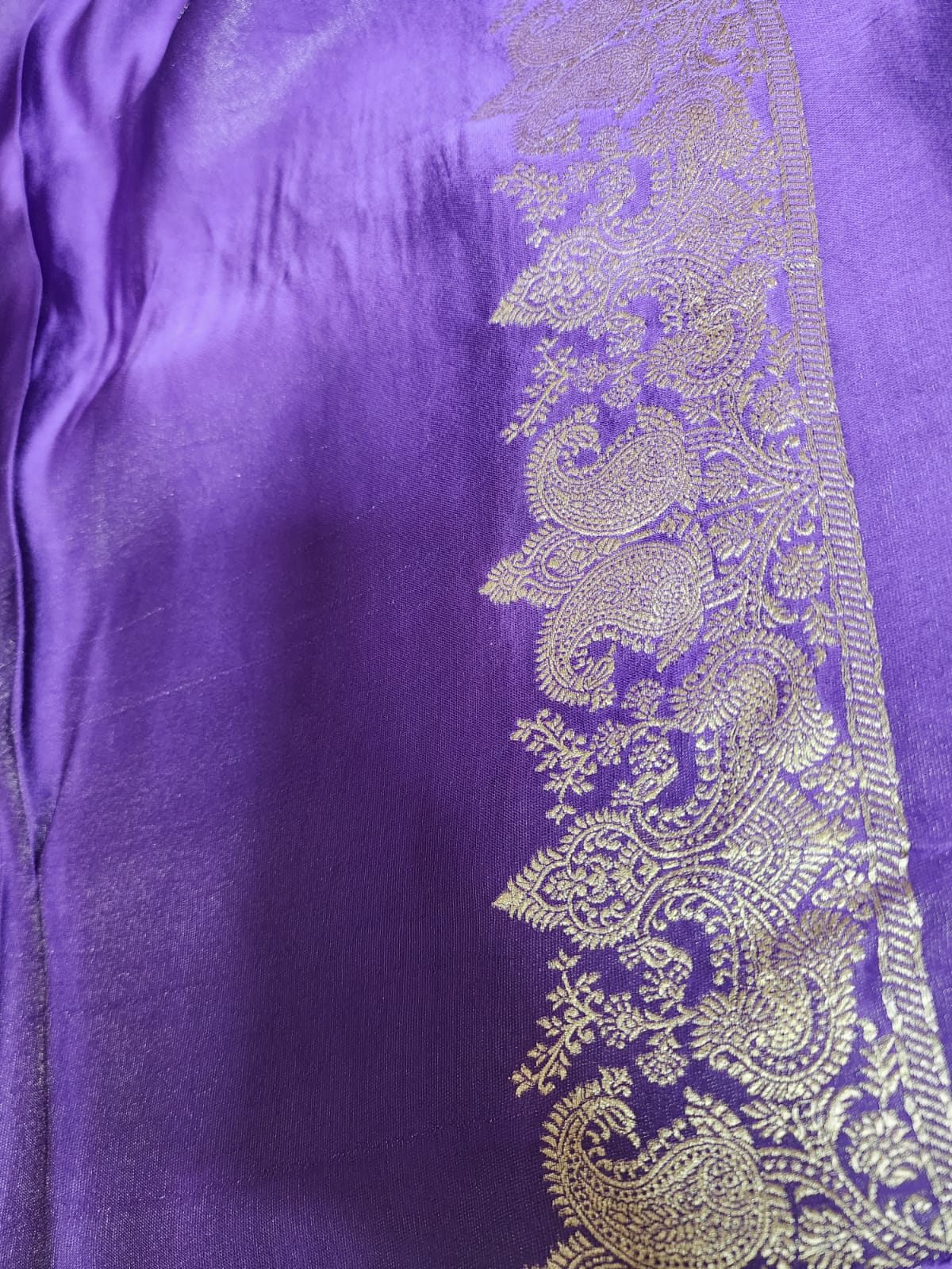 Regal Purple Banaras Silk Saree with Gold Zari Peacock Border
