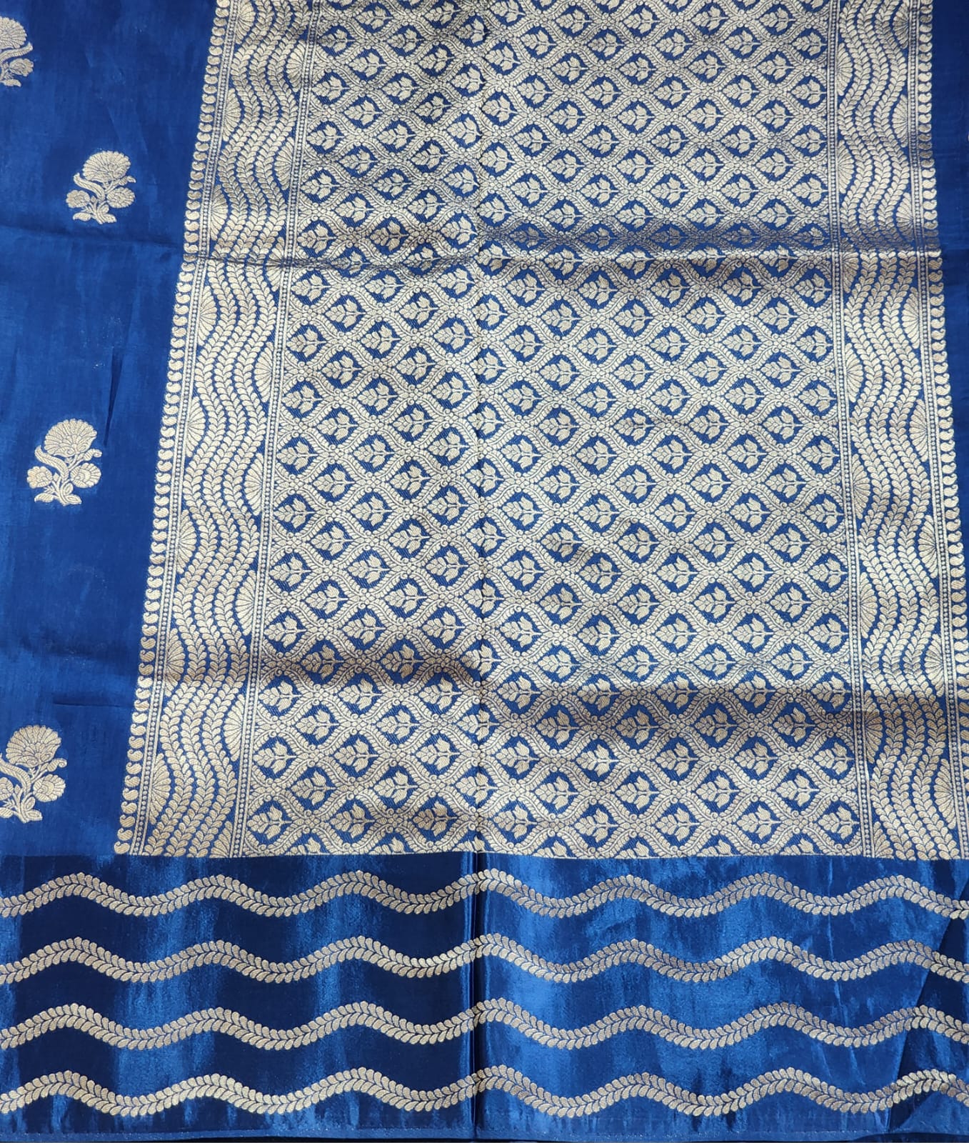 Majestic Royal Blue Banaras Silk Saree with Wave Zari Pallu