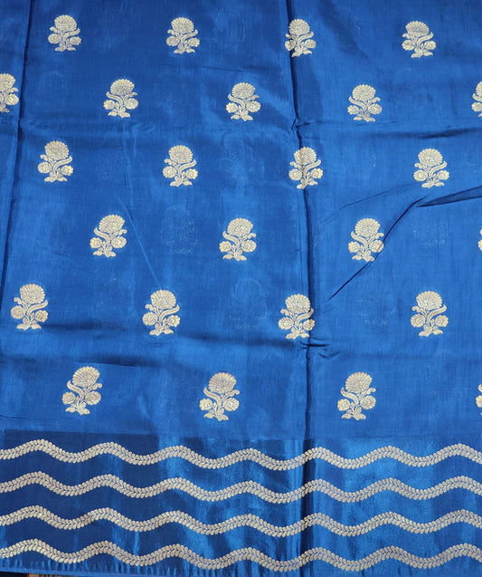 Majestic Royal Blue Banaras Silk Saree with Wave Zari Pallu