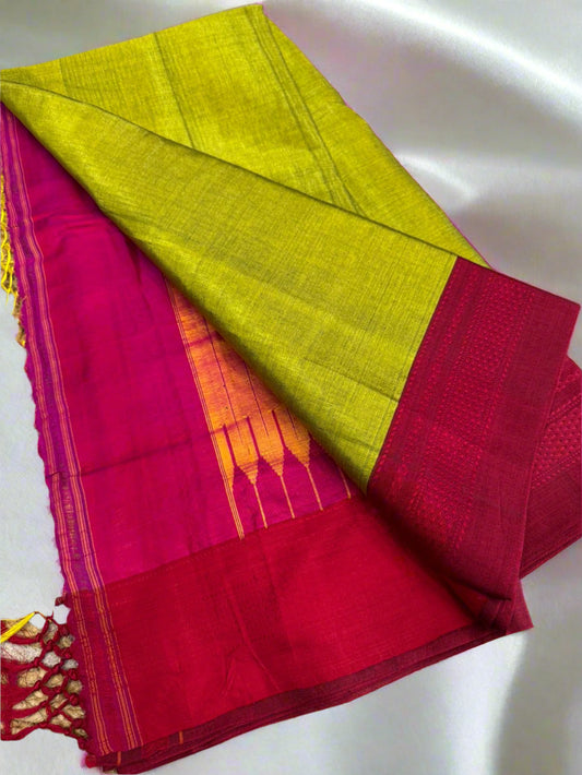 Lime Green Ilkal Cotton Saree