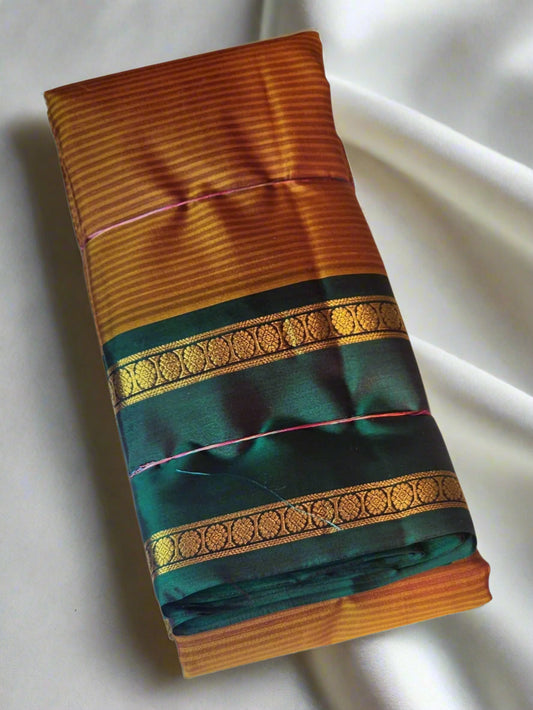 Burnt Orange & Emerald Green Gadwal Silk Saree