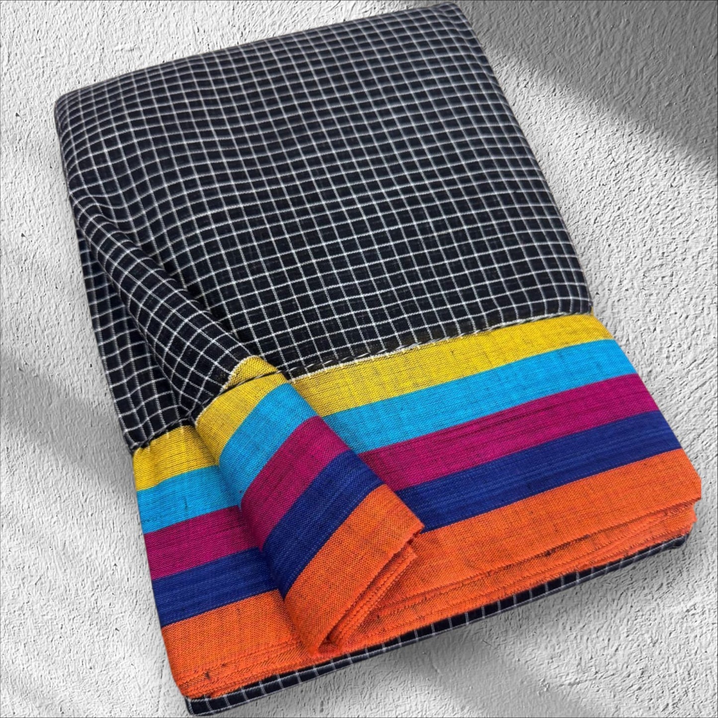 black checkered Patteda Anchu saree