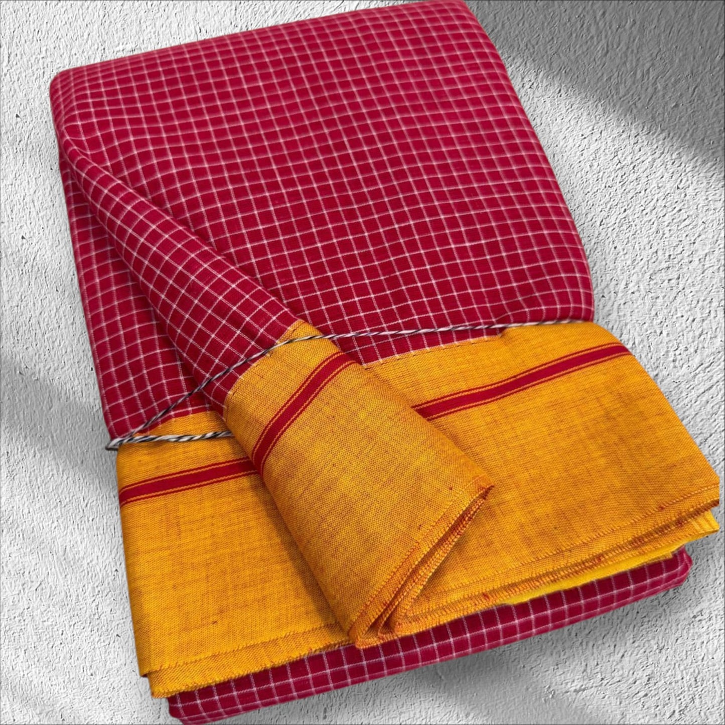 red-and-white checked Patteda Anchu saree