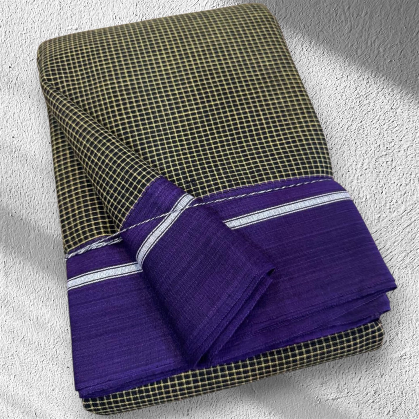Black & Yellow Checked Patteda Anchu Ilkal Saree