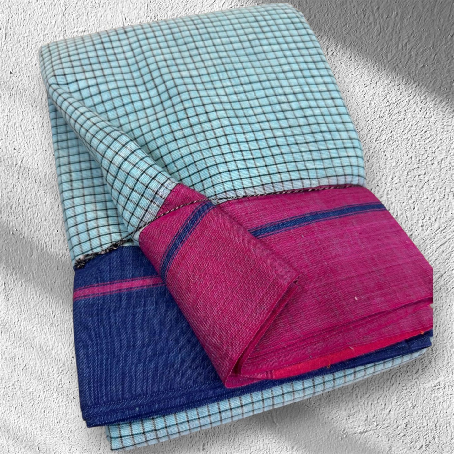 Sky Blue Checked Patteda Anchu Ilkal Saree