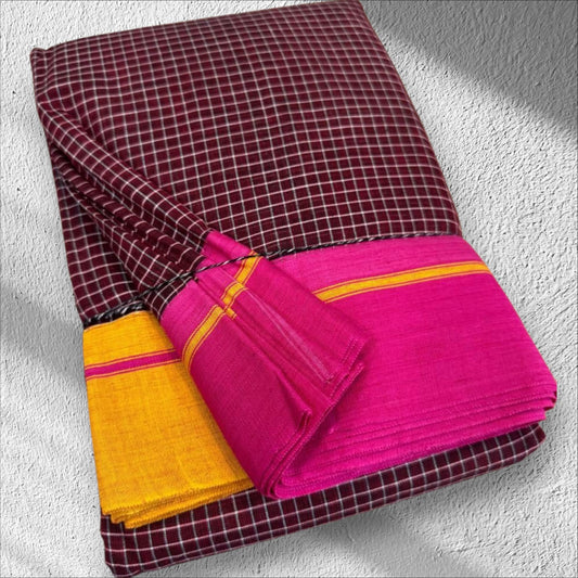 Maroon Checks Patteda Anchu Ilkal Saree