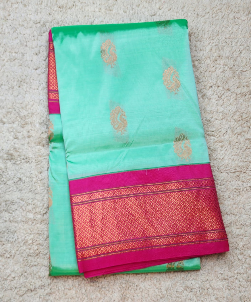 Mint Green Paithani Saree with Magenta Kadiyal Border