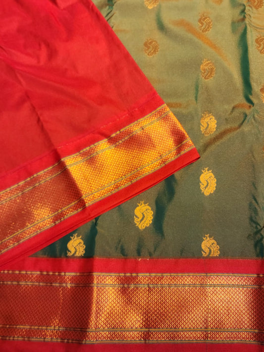 Green Paithani Saree with Red Kadiyal Border