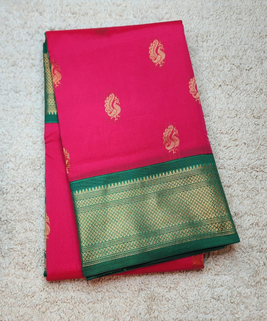 Pink Paithani Saree with Rich Green Kadiyal Border