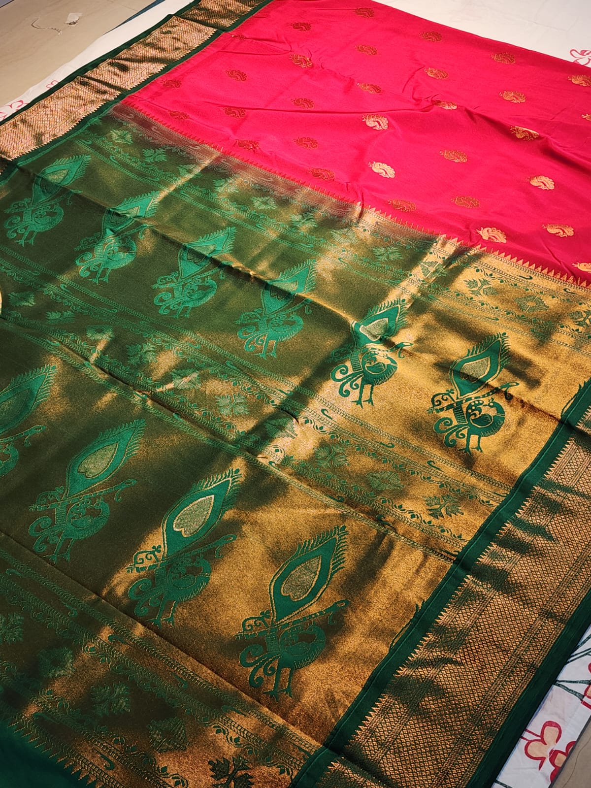 Pink Paithani Saree with Rich Green Kadiyal Border