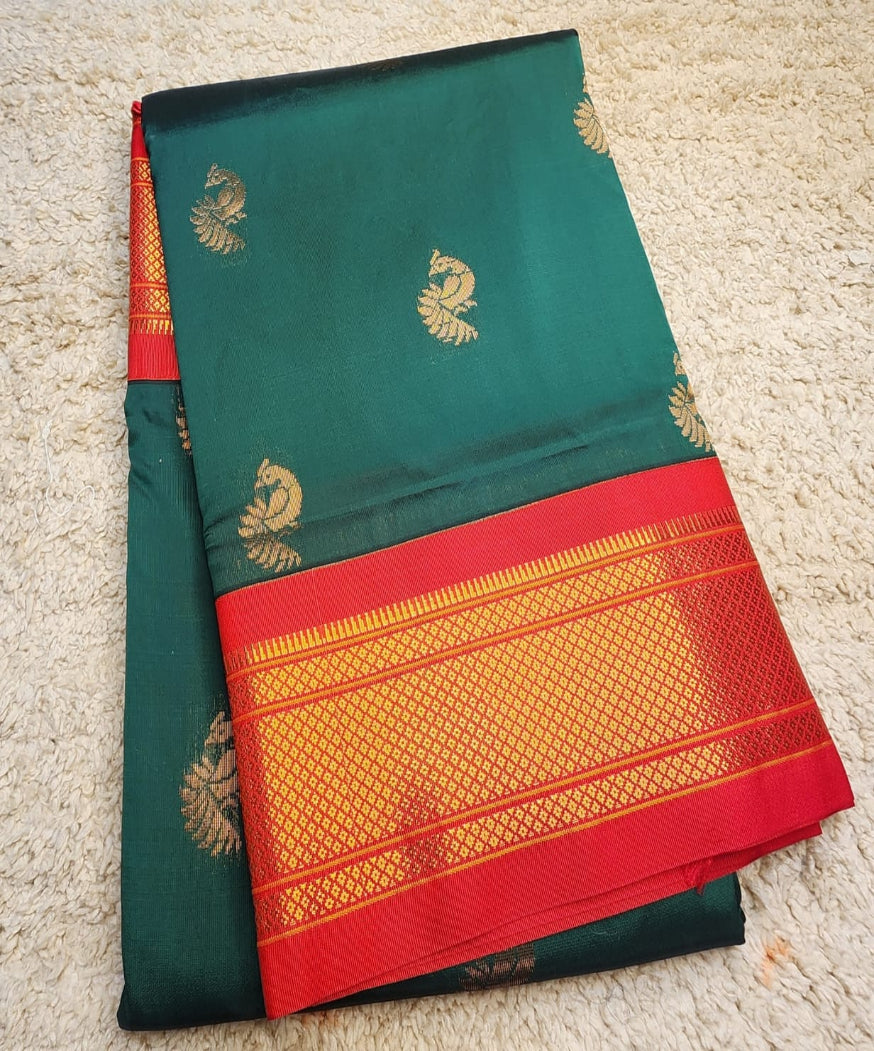Elegant Green Paithani Saree with Kadiyal Red Zari Border
