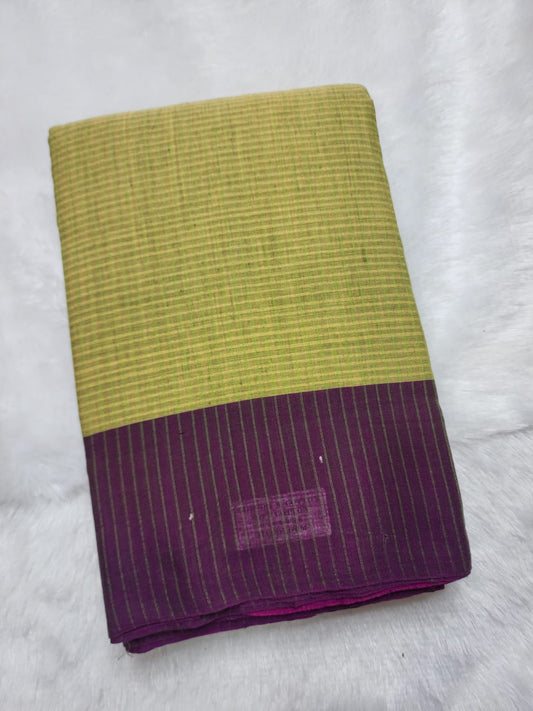 Light olive green Cotton Handloom Saree