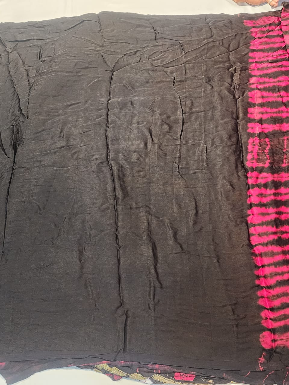 Black Bandhani Modal Silk Saree with Golden Checks
