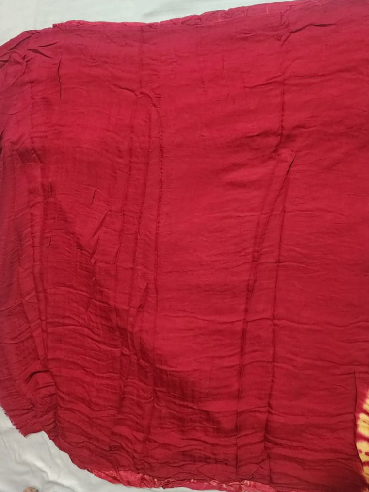 Red Bandhani Modal Silk Saree with Golden Checks