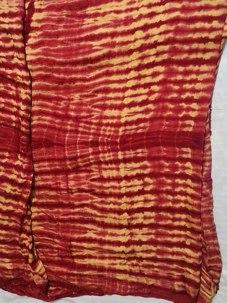 Red Bandhani Modal Silk Saree with Golden Checks