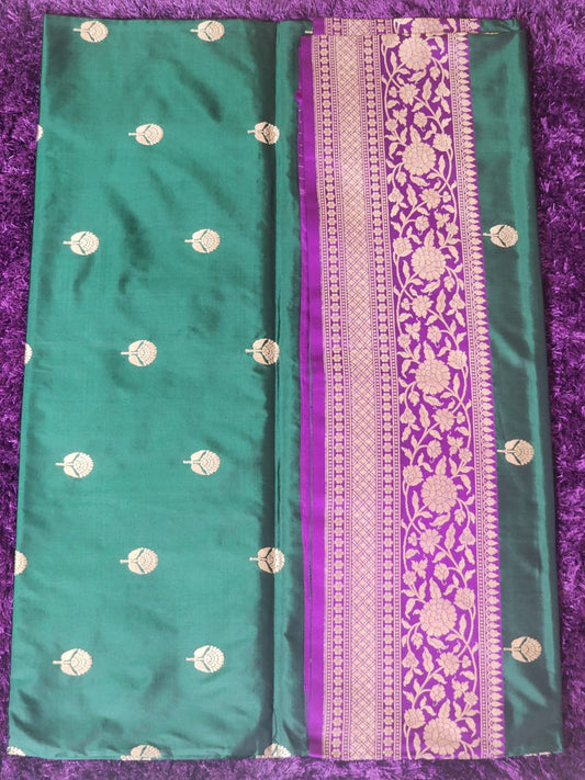 Bottle Green Banarasi Silk Saree with Delicate Gold Motifs